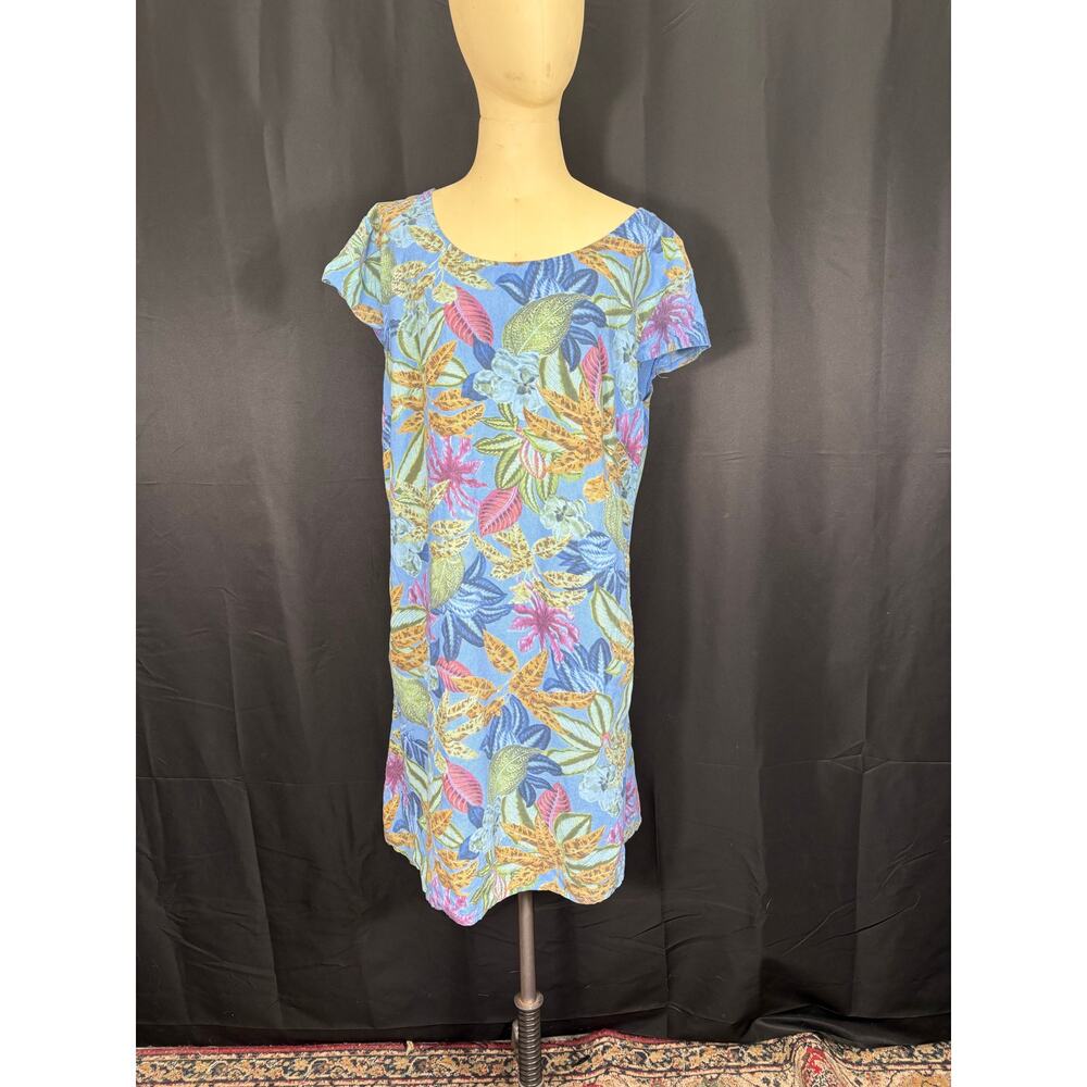 Beyond Capri House Dress Mumu Blue Paradise Print Cap Sleeves Linen/Viscose